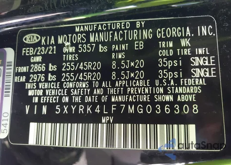 2021 Kia Sorento Sx Prestige из США, поврежденный, VIN 5XYRK4LF7MG036308